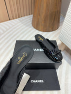 cc mule black tweed sequin black patent calfskin