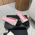 cc mule pink tweed sequin black patent calfskin