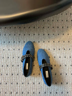 ALAIA MARY JANE SHOES IN CERULEAN BLUE ZP CUSTOM STRAW AND DENIM