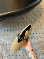 ALAIA MARY JANE SHOES IN BEIGE ZP CUSTOM STRAW AND DENIM