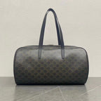 Celine Duffle Bag Bag Triomphe Black Beige Canvas & Calfskin