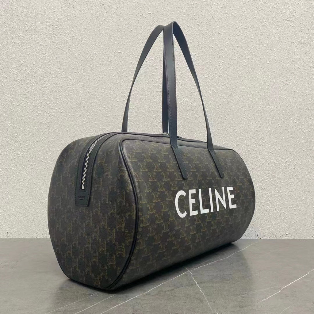 Celine Duffle Bag Bag Triomphe Black Beige Canvas & Calfskin