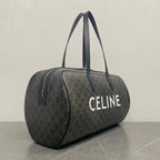 Celine Duffle Bag Bag Triomphe Black Beige Canvas & Calfskin