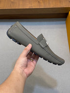 LV LOAFER IN SARDINE GREY WRINKLE CALFSKIN WITH SILVER LOGO