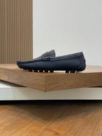 LV LOAFER IN BLACK WRINKLE CALFSKIN WITH SILVER LOGO