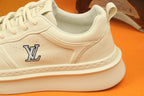 LV TRAINER IN BEIGE CREAM CALFSKIN AND GREY LOGO