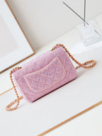 24b mini flap bag  20cm pink lambskin silver purple diamond