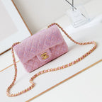 24b mini flap bag  20cm pink lambskin silver purple diamond