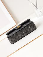 24b medium flap bag 25cm black lambskin silver diamond