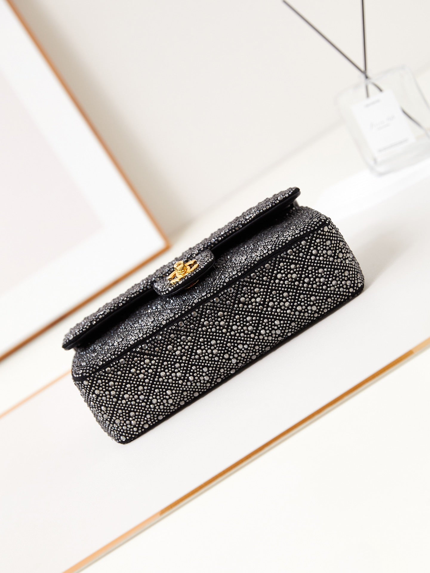 24b medium flap bag 25cm black lambskin silver diamond