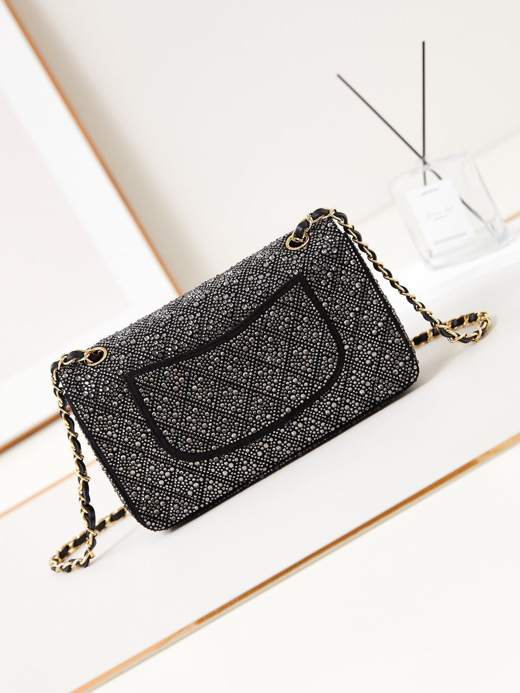 24b medium flap bag 25cm black lambskin silver diamond