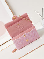 24b medium flap bag 25cm pink lambskin silver purple diamond