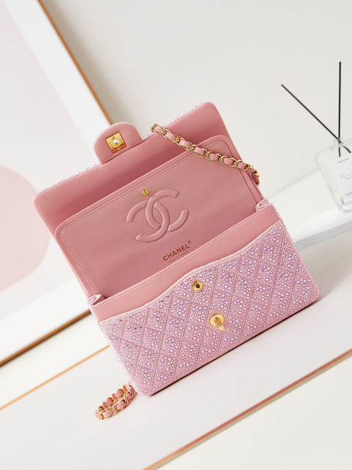 24b medium flap bag 25cm pink lambskin silver purple diamond
