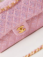 24b medium flap bag 25cm pink lambskin silver purple diamond