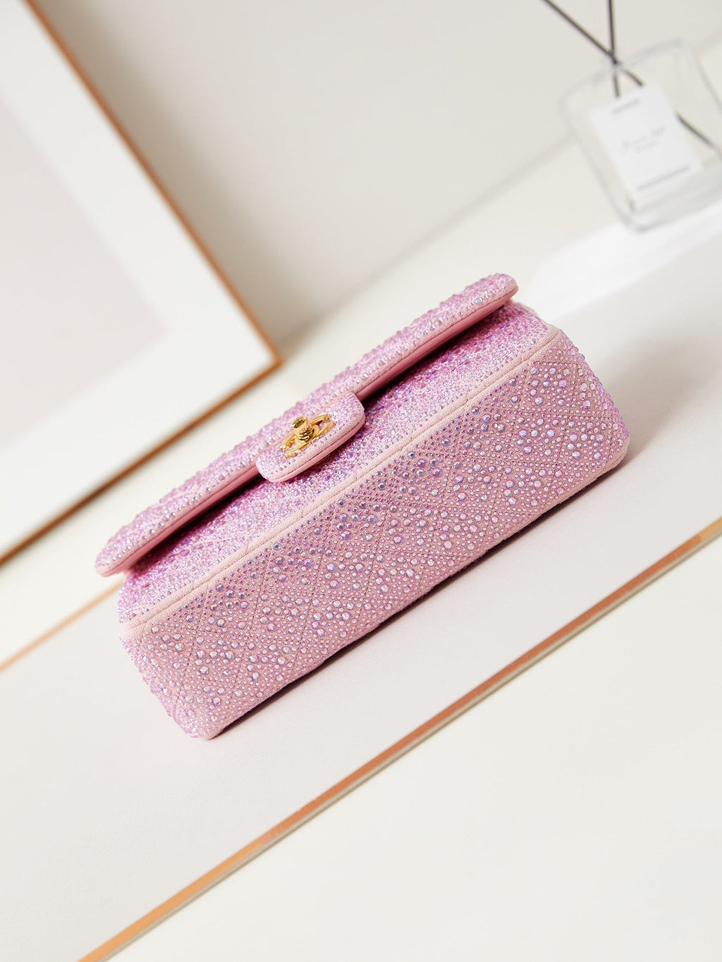 24b medium flap bag 25cm pink lambskin silver purple diamond