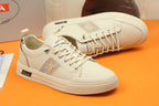 PRA TRAINER IN BEIGE CREAM CALFSKIN AND TAN EMBROIDERED FABRIC