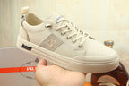 PRA TRAINER IN BEIGE CREAM CALFSKIN AND TAN EMBROIDERED FABRIC