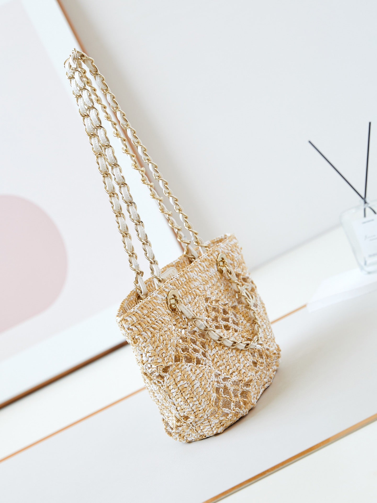 cc coco beach bag 32cm beige raffia white leather