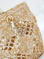 cc coco beach bag 32cm beige raffia white leather