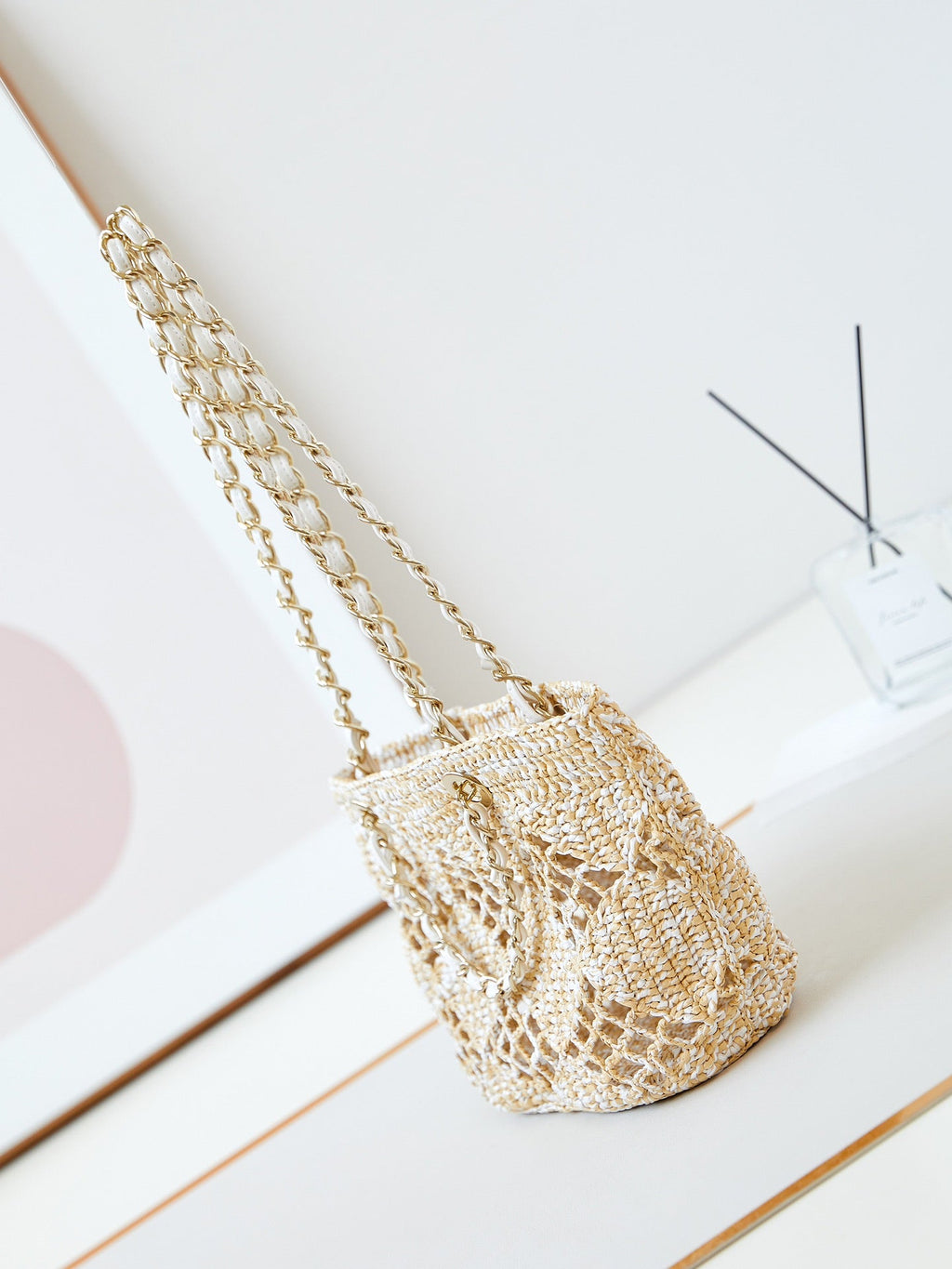 cc coco beach bag 32cm beige raffia white leather