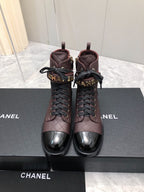 CC Short Boots 45mm In Brown Red Mix Black Quilted Lambskin And Glossy Cowhide 950033