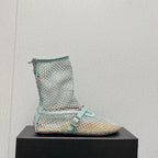 ALAIA SHORT BOOTS IN LIGHT BLUE MESH FISHNET