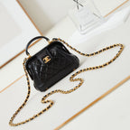 CC 24A Mini Top Handle 13cm Black Wax Leather Gold Hardware 238455