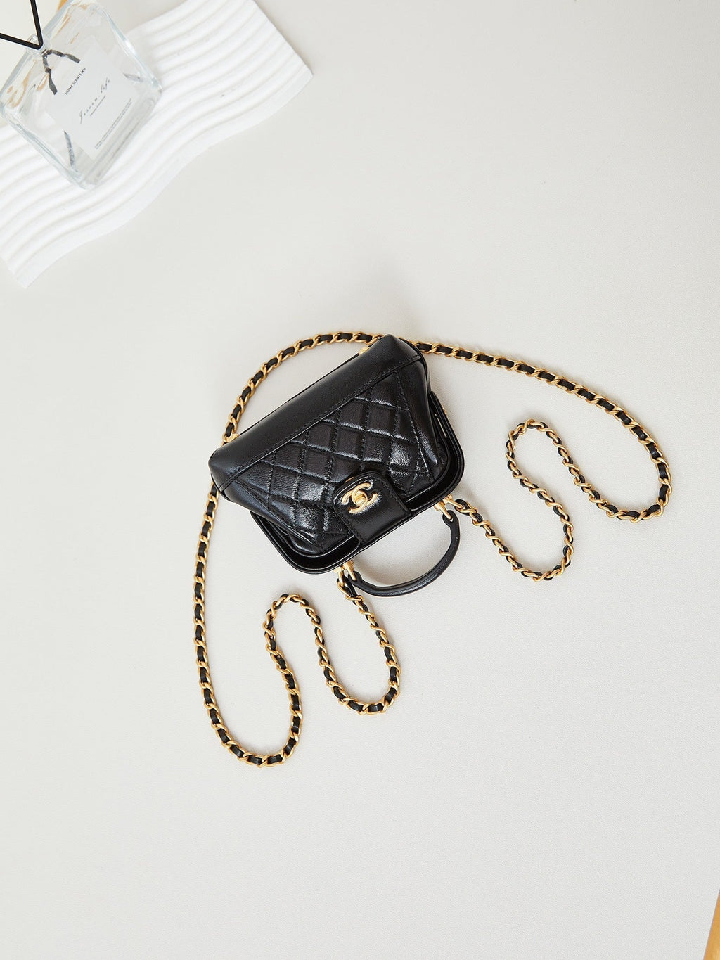 CC 24A Mini Top Handle 13cm Black Wax Leather Gold Hardware 238455