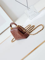 CC 24A Mini Top Handle 13cm Brown Wax Leather Gold Hardware 238463