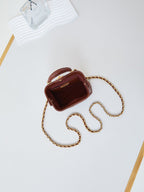 CC 24A Mini Top Handle 13cm Brown Wax Leather Gold Hardware 238463