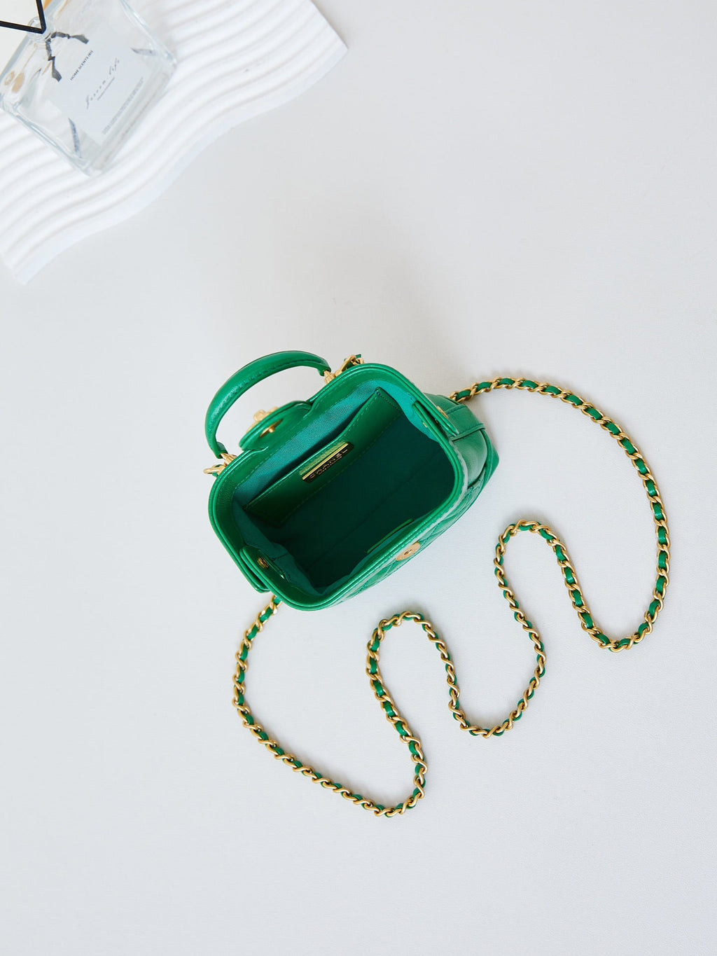 CC 24A Mini Top Handle 13cm Green Wax Leather Gold Hardware 238465