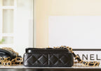 cc 24a flap bag 20cm top handle black  lambskin gold hardware