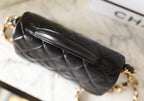 cc 24a flap bag 20cm top handle black  lambskin gold hardware