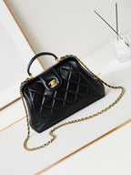 CC 24A Top Handle 23.5cm Black Wax Leather Gold Hardware 238469
