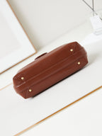CC 24A Top Handle 23.5cm Brown Wax Leather Gold Hardware 238471
