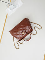 CC 24A Top Handle 23.5cm Brown Wax Leather Gold Hardware 238471