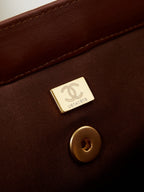 CC 24A Top Handle 23.5cm Brown Wax Leather Gold Hardware 238471