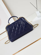 CC 24A Top Handle 23.5cm Night Blue Wax Leather Gold Hardware 238473