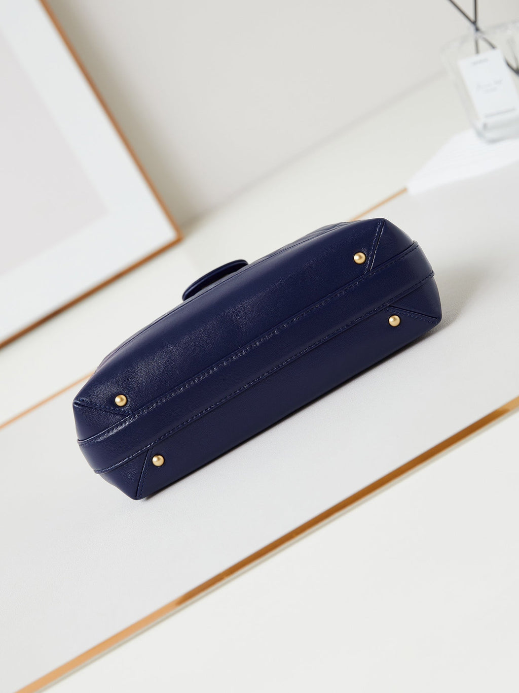 CC 24A Top Handle 23.5cm Night Blue Wax Leather Gold Hardware 238473