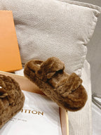 LV Sunset Platform Comfort Mule Dark Brown Wool