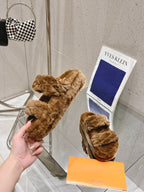 LV Sunset Platform Comfort Mule Dark Brown Wool