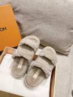 LV Sunset Platform Comfort Mule Milky Beige Wool