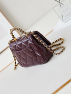 CC Flap Bag With Top Handle 19cm Wine Red Sheepskin Gold Hardware 238483