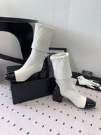 CC Short Boots 55mm White Black Wool Mix Glossy Cowhide 938067