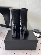 CC Short Boots 85mm Black Wool Mix Glossy Cowhide 938068