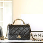 24B Mini Flap Bag With Top Handle 19cm Black Lambskin