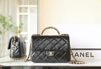 24B Small Flap Bag With Top Handle 25cm Black Lambskin
