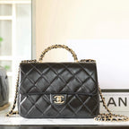 24B Small Flap Bag With Top Handle 25cm Black Lambskin