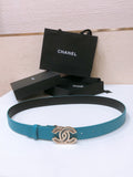CHANEL BELT 3CM IN DODGER BLUE AND BLACK LAMBSKIN WITH GOLD HARDWARE