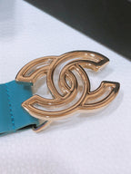 CHANEL BELT 3CM IN DODGER BLUE AND BLACK LAMBSKIN WITH GOLD HARDWARE
